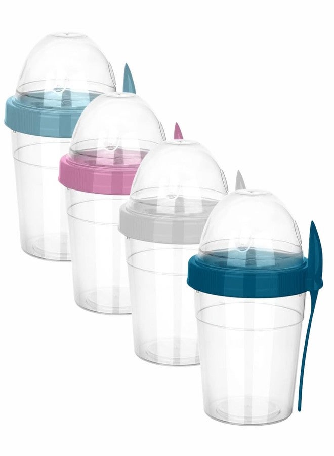 EYNEL 4 Pack 17 oz Small Breakfast On The Go Yogurt Parfait Cups, Reusable Plastic Containers with Lids and Spoons, Perfect Jars for Overnight Oats Cereal Granola Oatmeal (4 Colors Set) - Image 1